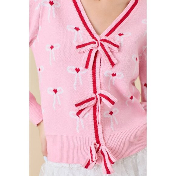 Sweater Knit Cardigan With Ribbon Bow Detail - Picture 4 of 8